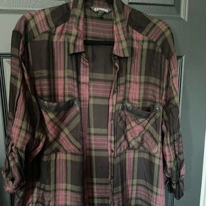 Express size L flannel button up with sequin detailed pockets